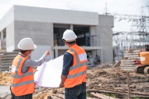 Emergency Response Services associates discussing emergency facility services for a commercial building construction site